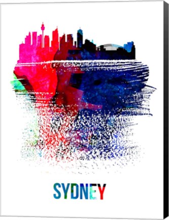 Framed Sydney Skyline Brush Stroke Watercolor Print