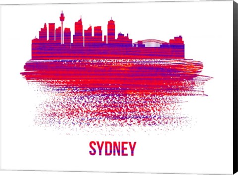 Framed Sydney Skyline Brush Stroke Red Print