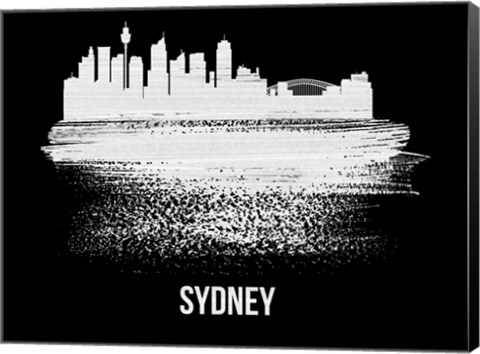 Framed Sydney Skyline Brush Stroke White Print