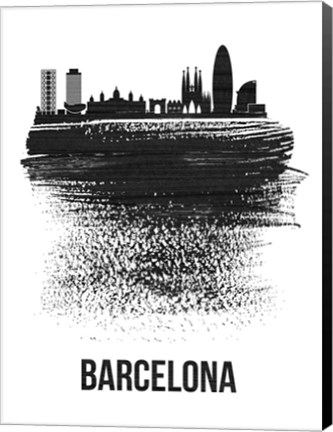 Framed Barcelona Skyline Brush Stroke Black Print