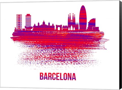 Framed Barcelona Skyline Brush Stroke Red Print