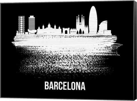 Framed Barcelona Skyline Brush Stroke White Print