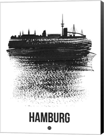 Framed Hamburg Skyline Brush Stroke Black Print