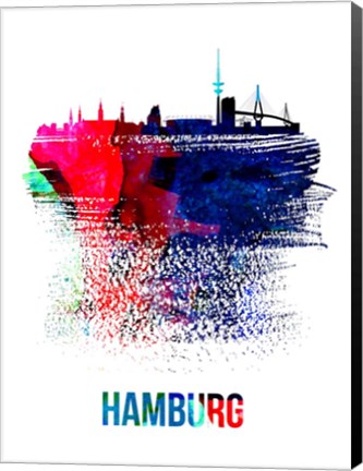 Framed Hamburg Skyline Brush Stroke Watercolor Print