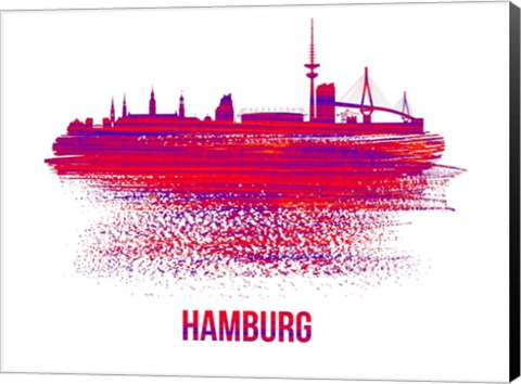 Framed Hamburg Skyline Brush Stroke Red Print