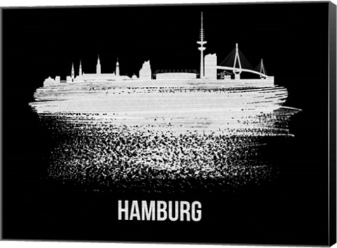 Framed Hamburg Skyline Brush Stroke White Print