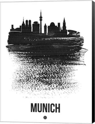 Framed Munich Skyline Brush Stroke Black Print