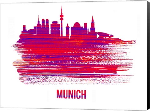 Framed Munich Skyline Brush Stroke Red Print