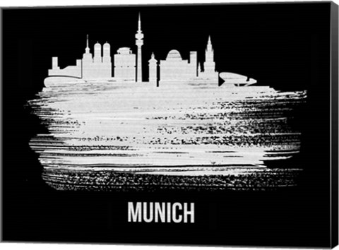 Framed Munich Skyline Brush Stroke White Print