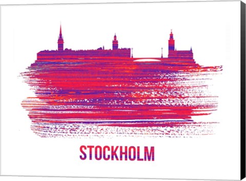 Framed Stockholm Skyline Brush Stroke Red Print