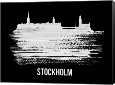 Framed Stockholm Skyline Brush Stroke White Print