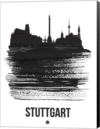 Framed Stuttgart Skyline Brush Stroke Black Print