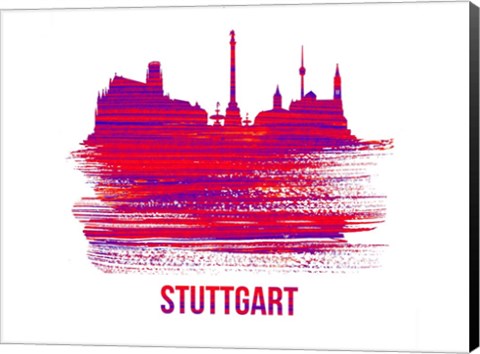 Framed Stuttgart Skyline Brush Stroke Red Print