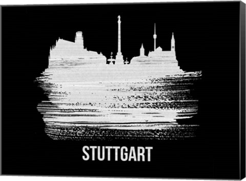 Framed Stuttgart Skyline Brush Stroke White Print