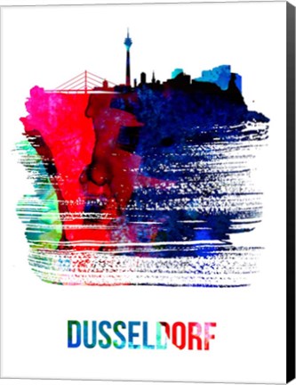 Framed Dusseldorf Skyline Brush Stroke Watercolor Print