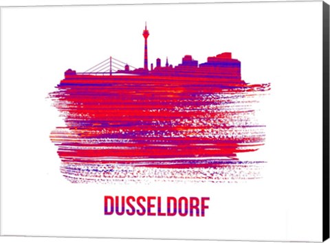 Framed Dusseldorf Skyline Brush Stroke Red Print