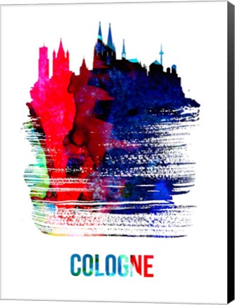 Framed Cologne Skyline Brush Stroke Watercolor Print