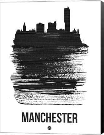 Framed Manchester Skyline Brush Stroke Black Print