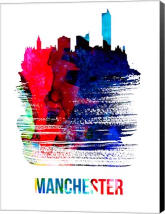 Framed Manchester Skyline Brush Stroke Watercolor Print