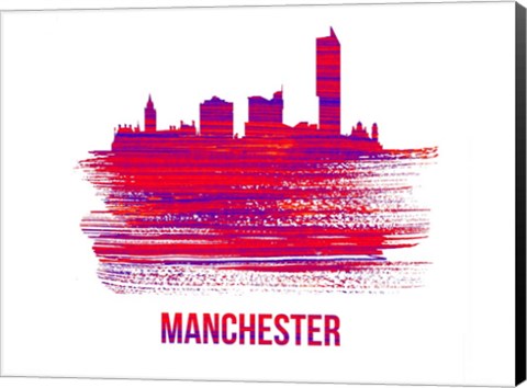 Framed Manchester Skyline Brush Stroke Red Print