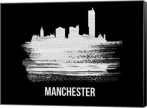 Framed Manchester Skyline Brush Stroke White Print