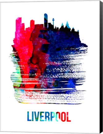 Framed Liverpool Skyline Brush Stroke Watercolor Print