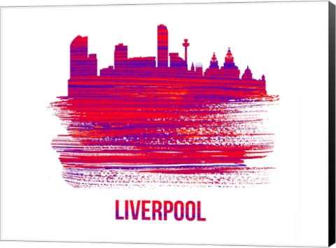 Framed Liverpool Skyline Brush Stroke Red Print