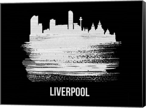 Framed Liverpool Skyline Brush Stroke White Print