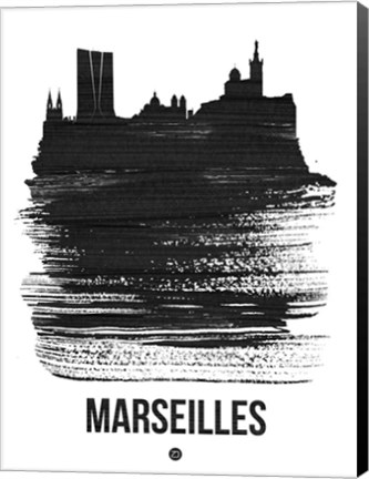 Framed Marseilles Skyline Brush Stroke Black Print