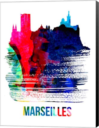 Framed Marseilles Skyline Brush Stroke Watercolor Print