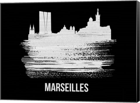 Framed Marseilles Skyline Brush Stroke White Print