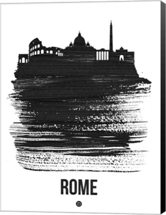 Framed Rome Skyline Brush Stroke Black Print