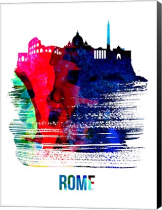 Framed Rome Skyline Brush Stroke Watercolor Print