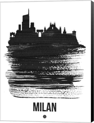 Framed Milan Skyline Brush Stroke Black Print