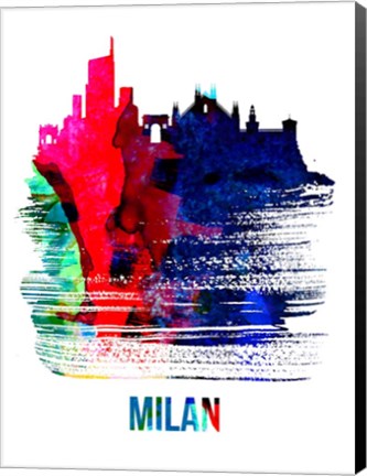 Framed Milan Skyline Brush Stroke Watercolor Print