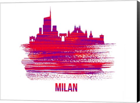 Framed Milan Skyline Brush Stroke Red Print