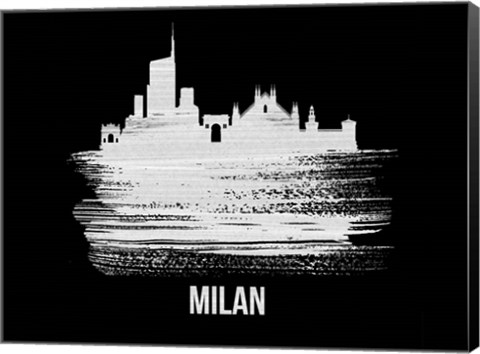 Framed Milan Skyline Brush Stroke White Print