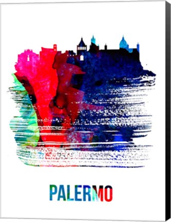 Framed Palermo Skyline Brush Stroke Watercolor Print