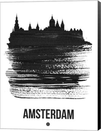 Framed Amsterdam Skyline Brush Stroke Black Print