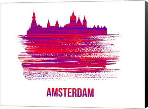 Framed Amsterdam Skyline Brush Stroke Red Print