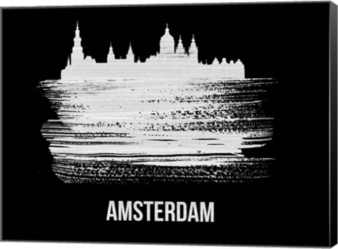 Framed Amsterdam Skyline Brush Stroke White Print