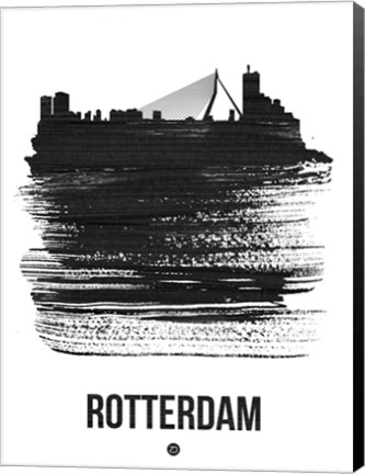 Framed Rotterdam Skyline Brush Stroke Black Print