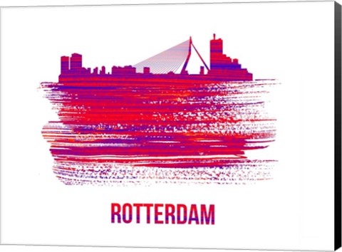 Framed Rotterdam Skyline Brush Stroke Red Print