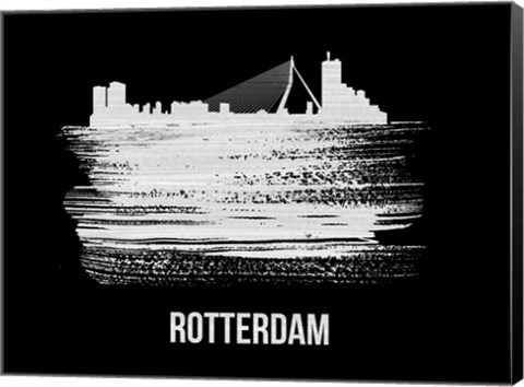 Framed Rotterdam Skyline Brush Stroke White Print