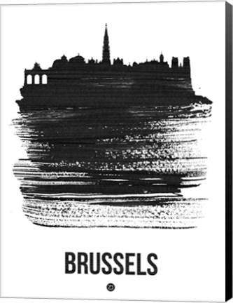 Framed Brussels Skyline Brush Stroke Black Print