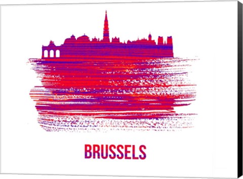 Framed Brussels Skyline Brush Stroke Red Print