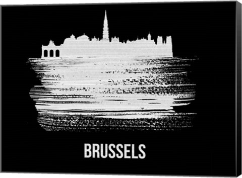 Framed Brussels Skyline Brush Stroke White Print