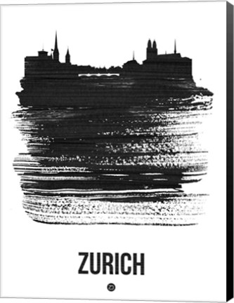 Framed Zurich Skyline Brush Stroke Black Print