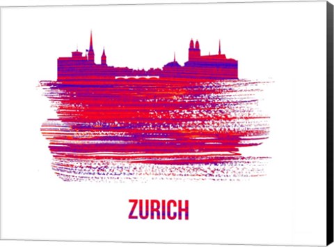 Framed Zurich Skyline Brush Stroke Red Print