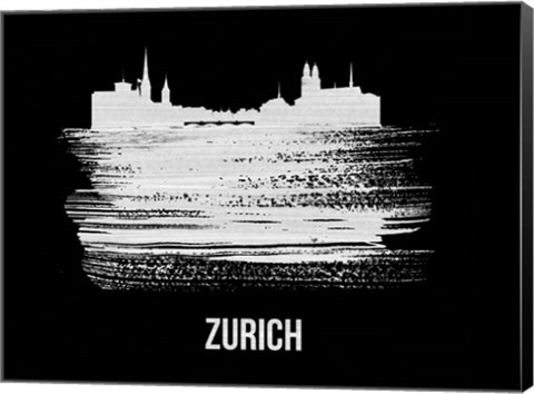 Framed Zurich Skyline Brush Stroke White Print